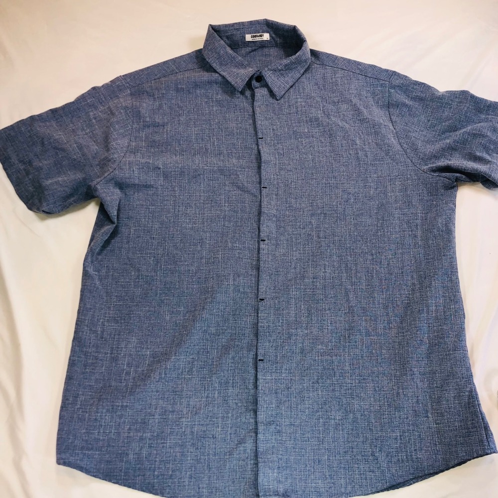 COOFANDY Mens XL Blue Rayon Linen Blend Short Sleeve Button Down Shirt Summer